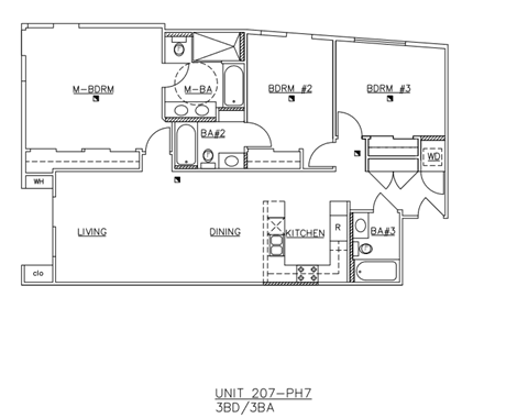 Floor plan for 3 beds, 3 baths, 1494 sqft